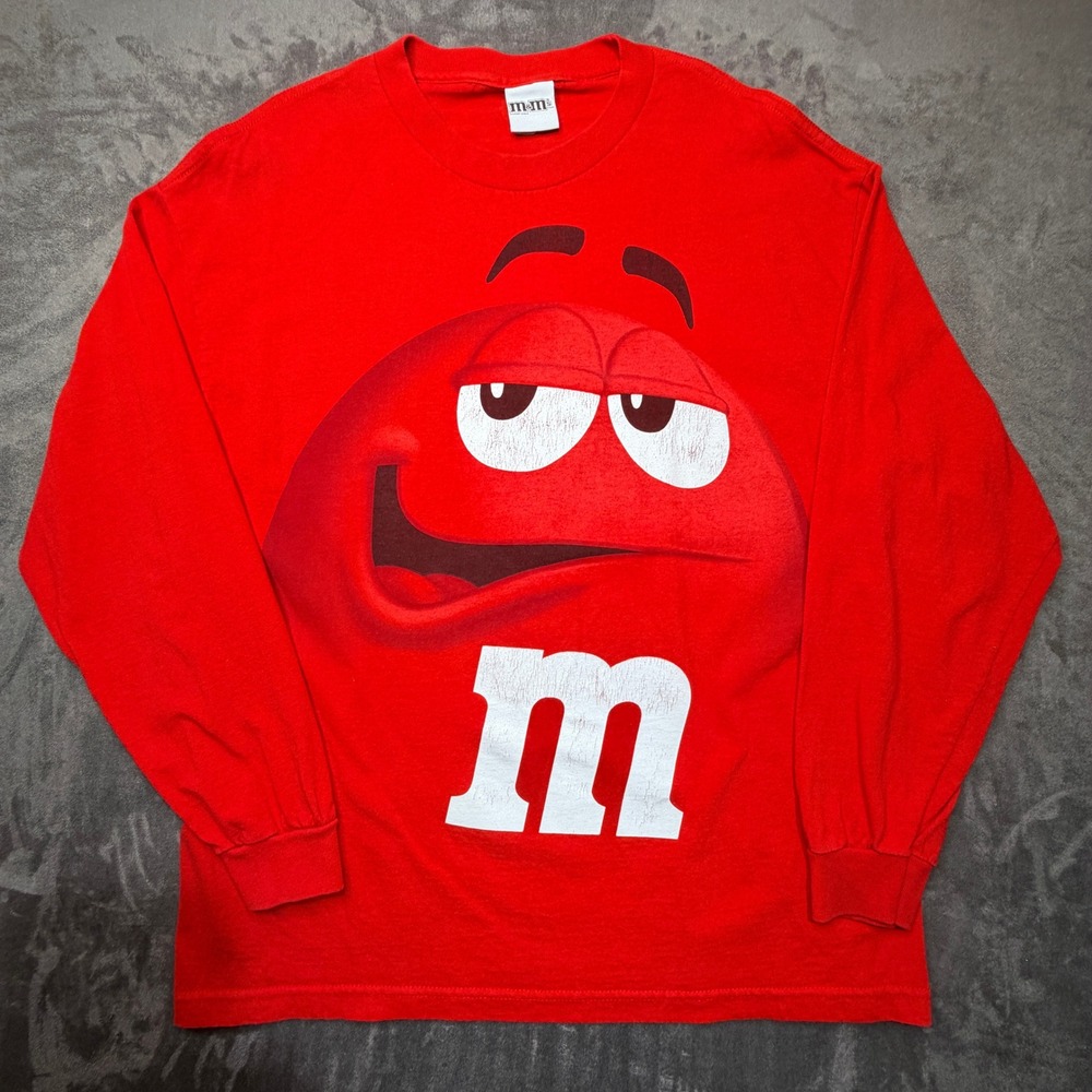 Vtg M&M's T-Shirt XL Red Character Candy Long Sleeve Graphic Cotton Unisex Y2K
